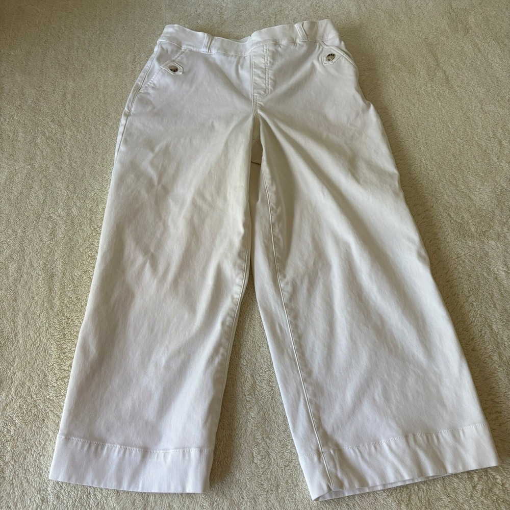 SPANX Wide Leg Cropped Twill Sailor Pants Women's L White Button Detail Slimming